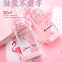 可爱成人奶瓶玻璃学生粉嫩少女心便携吸管奶嘴杯方形杯家用放包包 350毫升火烈鸟随机发单杯