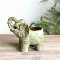 动物摆件大象花盆植物阳台吉祥小象陶瓷窑变釉多肉植物陶小苗花盆 浅青小象花盆鼻子朝上 12*7*11.5/12*7*10
