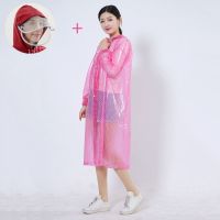 透明波点圆点长雨衣户外防护时尚连帽带拉链便携成人连体护脸雨披 红色 (单帽檐)圆点单衣[总长110cm]