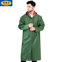 加厚牛津布长款雨衣户外时尚成人有袖风衣单人连体劳保雨衣雨披 军绿 2XL