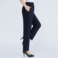 桑蚕丝女裤高腰宽松中老年显瘦妈妈裤子夏装真丝打底裤九分女 深蓝9分 L 85-115斤