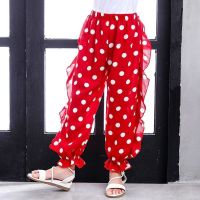 夏季薄款防蚊裤女童2021棉绸休闲中小童宝宝灯笼裤男童新款长裤子 防蚊裤红色圆点 90 适合身高90厘米左右