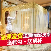 蚊帐三开门加粗支架1.5米1.8床加密落地宫廷公主纹帐1.0m双人家用 繁花加密-米黄[特粗支架+帐纱]全套 1.0*2