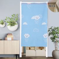 免打孔纱帘门帘夏天蕾丝半截自粘贴鞋柜帘衣橱柜镜帘防蚊防尘柜帘 云彩蓝(魔术贴款)不送杆 宽85高90cm送绑带