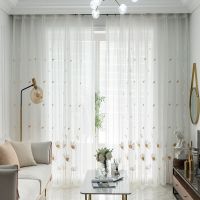 魔术贴免打孔窗帘纱帘成品卧室飘窗阳台小清新刺绣落地窗纱纱帘布 六瓣花-棕色[毛巾绣] 宽0.5米高2.7米[挂钩款]