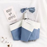 小香风简约自动折叠雨伞女拼接防晒太阳伞晴雨两用ins学生遮阳伞 蓝顶白边一手动拼接雨伞 98cm