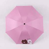 韩版ins全自动遮阳晴雨两用可爱小巧便捷防晒防紫外线折叠太阳伞 布朗熊可妮兔-三折手开(粉色)