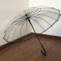 16骨加厚透明雨伞 个性小清新直长柄伞创意自动男女情侣伞 弯柄黑边透明伞