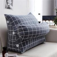 卧床病人半躺靠垫 老人 床上带头枕三角靠垫办公室榻榻米床头软 浅灰色 灰格[帆布] 45*22*50[靠垫+头枕]