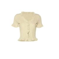 甜辣风高腰百褶半身裙套装女夏季新款辣妹炸街木耳边短袖开衫上衣 上衣 单件 S 建议80~100斤