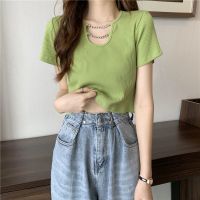 短款t恤服女装韩版短袖上衣夏季设计感穿搭高腰甜辣妹风ins潮 绿色 XXS 建议30斤以下