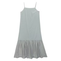 2021夏季新款雪纺旗袍女长款气质复古改良蕾丝边吊带裙日常两件套 灰绿色吊带 S