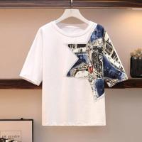 套装女2020年夏季新款大码显瘦洋气减龄拼接T恤+牛仔半身裙两件套 白色T恤 S 85到98斤