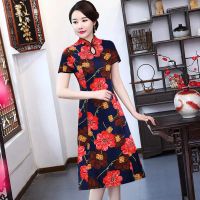 夏装2021清凉妈妈装改良旗袍连衣裙大码女装加肥加大穿到90-180斤 红色 L 90-110斤