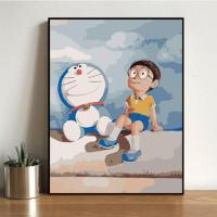 diy数字油画减压手工手绘填色油彩画装饰画儿童动漫油画多啦a梦 gx2437 40*50画布一张(不带框)