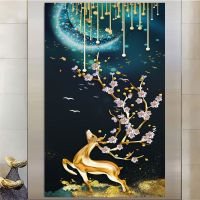 带框钻石画2021新款玄关客厅满钻钻石贴画竖版孔雀家和砖石十字绣 [金鹿赐福]满钻 30*40厘米