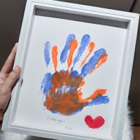 情侣手印纪念品相框宝宝按手印画diy手工生日礼物女友送男生男友 浅青色+6瓶颜料+画笔