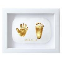 宝宝手足印泥手脚印手印泥纪念品儿童婴儿新生儿永久满月百天礼物 白色框+白泥/金漆送胎毛瓶数字贴