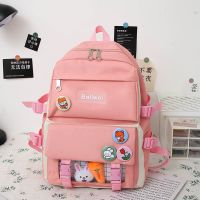 校园书包女 韩版清新小学生女孩背包初中生高中中学生双肩包 粉色单包-收藏送徽章送萝卜小兔
