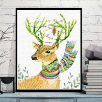 数字油画diy卡通动物客厅卧室减压填色水彩成人手工绘油彩装饰画 G462金麦鹿 40*50画布画笔颜料无框