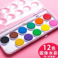 48色水彩颜料套装固体水彩水粉饼水彩画颜料可水洗式绘画套装全套 12色白盒[含笔刷1支](送调色盘)