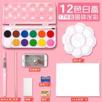 水彩颜料初学者儿童画画套装12色36色48色颜料幼儿园彩色固态粉饼 基本套餐17件套 12色白盒固体水彩