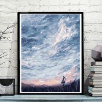 数字油画diy填色手工画动漫风景植物花卉抽象减压装饰挂画悬崖树 2558遥望天空 40*50画布（无框）