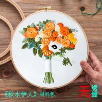 刺绣diy立体制作绣品初学者绣花孕妇手工自绣苏绣布艺礼物材料包 秋水伊人+图文视频教程 无绣圈