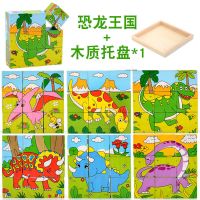 木质六面画9粒拼图儿童3D立体积木制宝宝幼儿园益智玩具3-4-6周岁 恐龙王国款加托盘