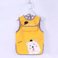 罩衣女宝宝吃饭围兜防水免洗加长款男童饭兜防脏围裙儿童无袖护衣 加长款无袖萌萌哒黄色 90 适合80-90厘米