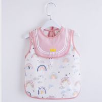 宝宝吃饭罩衣儿童围裙防水围兜反穿衣夏季薄款无袖男女童婴儿饭兜 纯棉无袖粉色彩虹 100码(2-3岁)