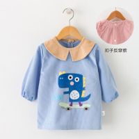 [买一送小方巾]宝宝吃饭罩衣 男女童防水防脏长袖围兜反穿衣 蓝色 90