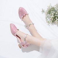 儿童高跟鞋女水晶鞋仙女小学生凉鞋小女孩公主鞋霸气中大童表演鞋 粉红色 39码/脚长24.5CM