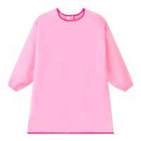 儿童罩衣反穿衣宝宝吃饭衣防水护衣围裙罩衫大童绘画画衣轻薄透气 纯色粉色 S码(身高85-105cm)