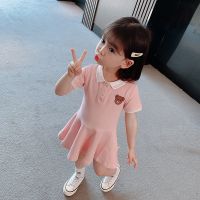 儿童裙子polo洋气小女孩一岁宝宝夏装女小童公主裙女童连衣裙夏季 粉红色 POLO裙 73