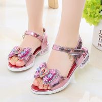 女童凉鞋2021夏季新款水钻中大童儿童鞋女孩小公主鞋学生高跟鞋子 粉红色 偏小一码 35码/内长21.4cm