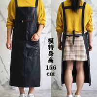 软皮背带皮革围裙背带式韩版厨房防水防油皮围腰成人男女工作水产 常规-3口袋背带皮围裙-黑色
