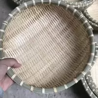 竹编簸箕馒头收纳筐手工竹制品农家竹制品家用水果篮洗菜沥水篮 本色25公分