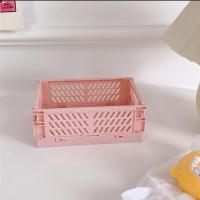 桌面可折叠收纳盒学生文具置物架子杂物化妆品储物筐可叠放小篮子 奶粉-迷你可折叠