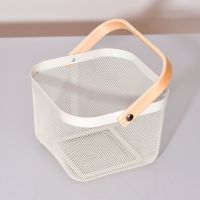 宜家代购厨房浴室收纳篮瑞玩具篮子铁艺手提置物篮水果蔬菜储物筐 白色方经典款