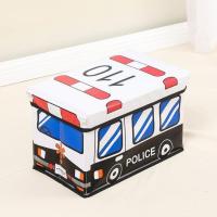 加厚儿童玩具收纳箱可坐成人汽车凳神器卡通整理盒储物筐宝宝大号 白色警车 普通版40*25*25CM(承重70KG)