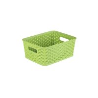 家用编织塑料收纳筐学生桌面收纳箱衣服长方形收纳盒玩具整理箱 小号绿色