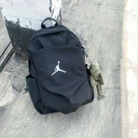 韩版双肩包男时尚潮流男士电脑包旅行初中高中大学生书包休闲背包 AJ黑色【普通款】 单包【无挂件】