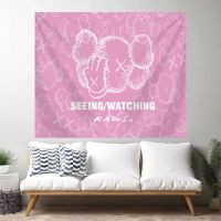 潮牌芝麻街挂布KAWS挂布背景布ins卧室房间布置宿舍改造床头挂毯 [横款]粉底kaws捂脸jpg 100*70cm送工