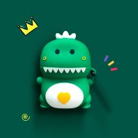 搞怪鱼头airpods苹果蓝牙耳机套pro硅胶保护套防摔华强北二三代软 绿恐龙[单壳] AirPods苹果1/2代保护套