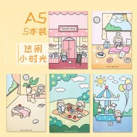 笔记本子a5车线本b5学生用加厚少女心记事本小清新韩版简约日记本 悠闲小时光.[A5.]5本装