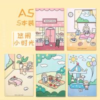 笔记本本子小学生用a5超厚车线本批发b5可爱少女记事本韩版日记本 A5款.【悠闲的小时光】. 5本装.