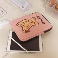 韩国可爱小熊卡通棉布手拿防震平板内胆包笔记本电脑包ipad保护套 粉色 why熊 9.7寸