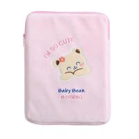 韩国创意可爱小熊毛绒手拿文件包笔记本电脑包少女平板ipad内胆包 浅粉色
