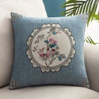 [绣花面料]抱枕正方形沙发靠垫床头靠背垫抱枕套子靠背四方靠枕 镜花月-灰 45X45cm(抱枕套)